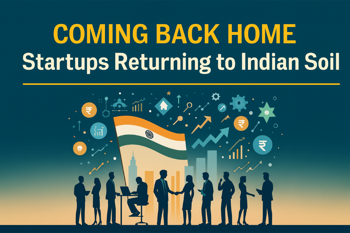 Coming back Home. Startups returning to Indian Soil. Indian flag. fireworks. people in shadows.