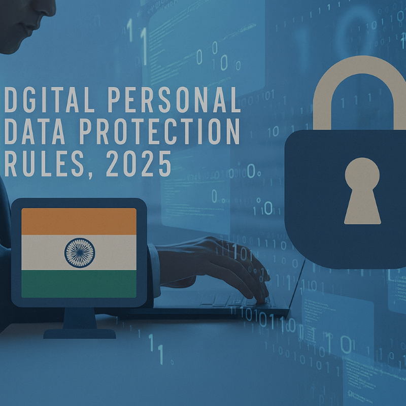 DPDP rules 2025 with image of Indian FLag and a big lock on one side.