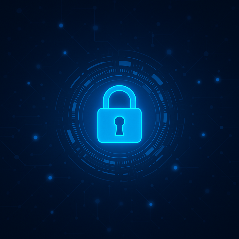 black and blue background with a blue lock